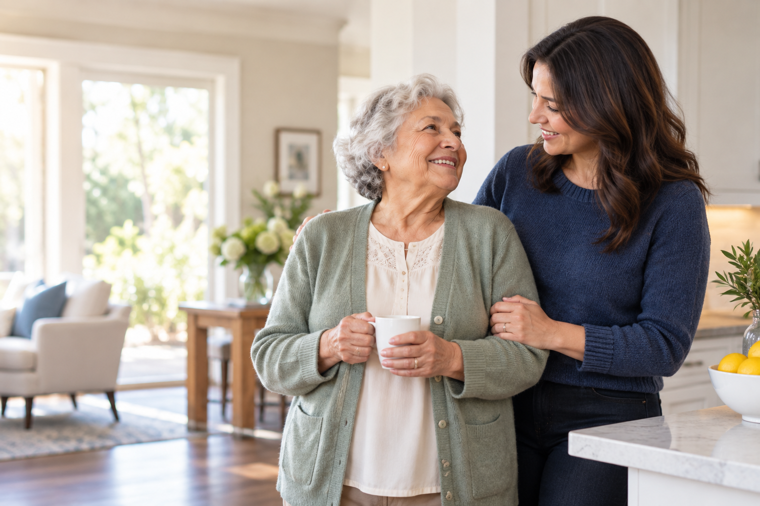 Family member supporting an older loved one at home